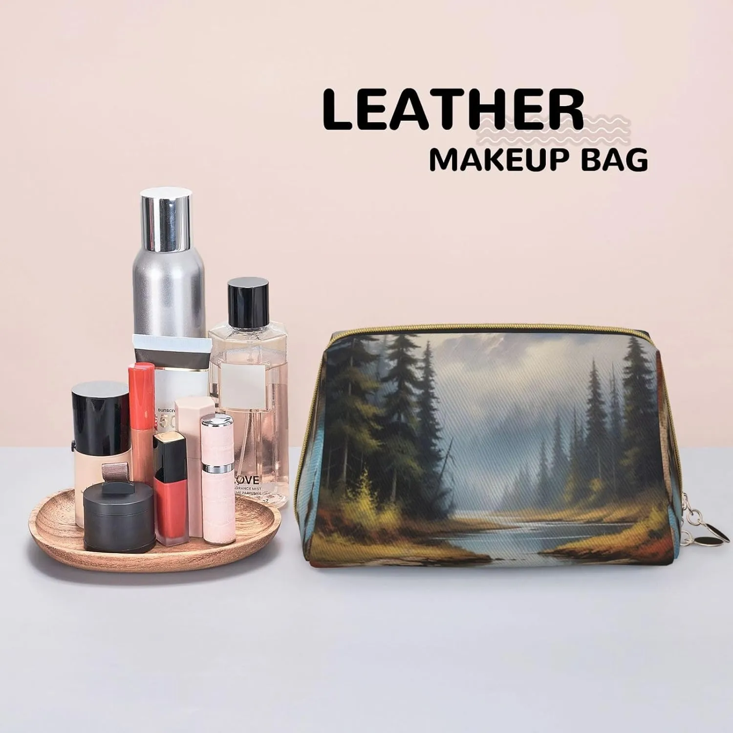 Enigmatic Echo Printed Small Makeup Bag,Travel Cosmetic Bag Purse with Zipper,Water-resistant Makeup Organizer Bag for Women
