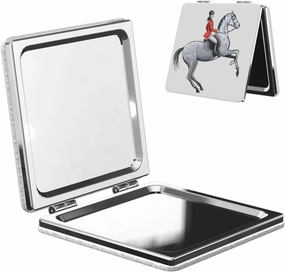 Equine Red Bridle Rider Grey Horse Women Small Makeup Mirror Compact Handheld Cosmetic Mirror for Purse Pocket