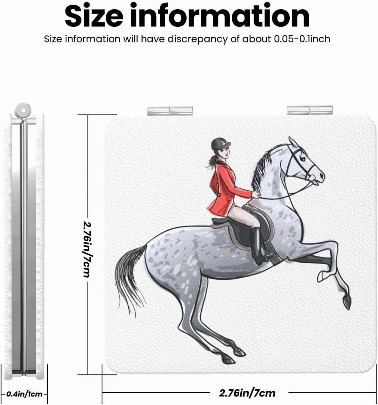 Equine Red Bridle Rider Grey Horse Women Small Makeup Mirror Compact Handheld Cosmetic Mirror for Purse Pocket