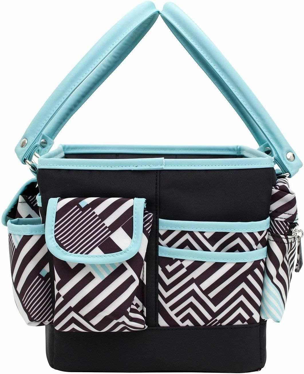 Everything Mary Teal Geometric Deluxe Store and Tote - Storage Organizer Bag for Crafts, Sewing, Paper, Art, Desk, Canvas, Supplies Storage Organization - Travel Art Box with Handle