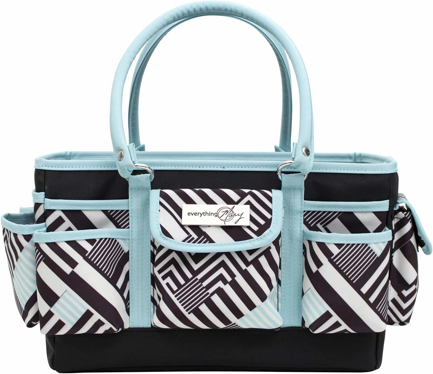 Everything Mary Teal Geometric Deluxe Store and Tote - Storage Organizer Bag for Crafts, Sewing, Paper, Art, Desk, Canvas, Supplies Storage Organization - Travel Art Box with Handle