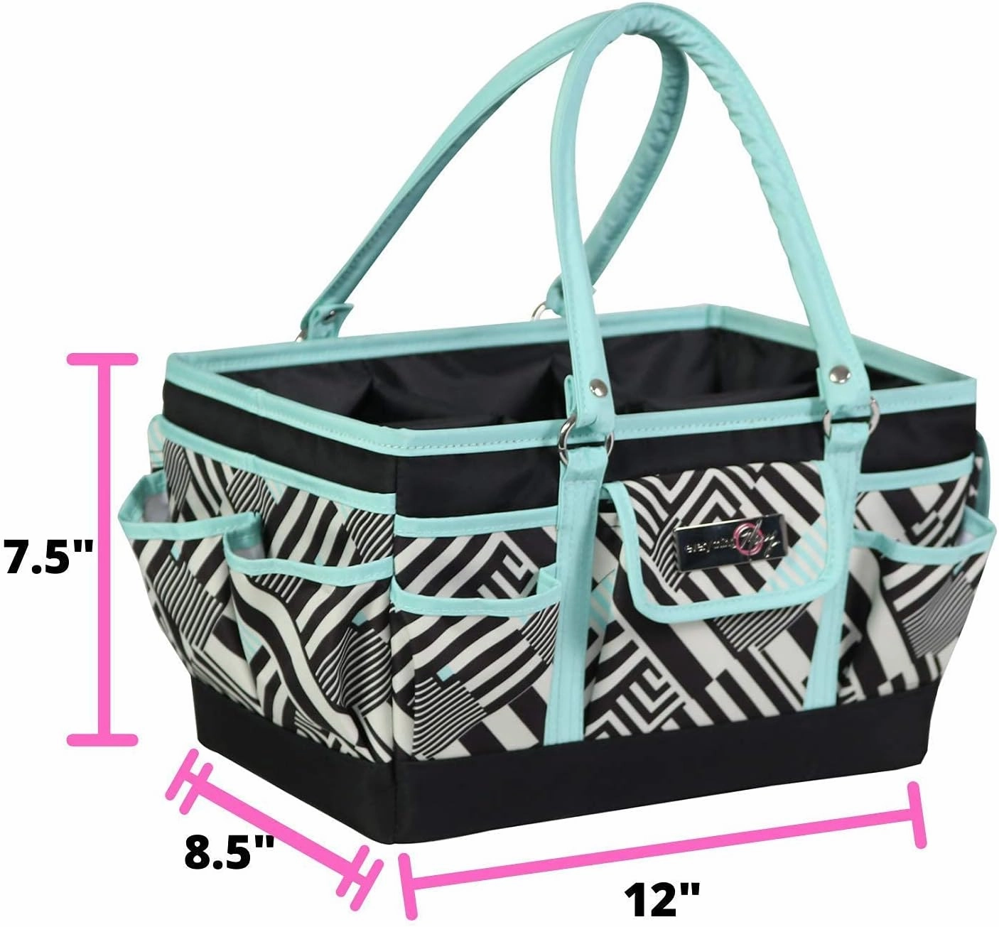 Everything Mary Teal Geometric Deluxe Store and Tote - Storage Organizer Bag for Crafts, Sewing, Paper, Art, Desk, Canvas, Supplies Storage Organization - Travel Art Box with Handle