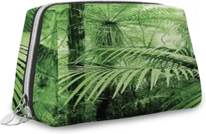Exotic Plants,Leather Large Makeup Bag Zipper Pouch,Palm Trees and Exotic Plants,Travel Cosmetic Organizer for Women and Girls,Green,M