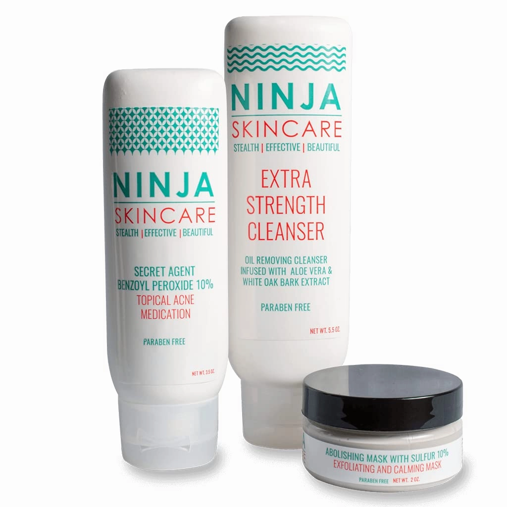 Extra Strength Oil Removing Cleanser with 10% Benzoyl Peroxide Topical Acne Medication and 10% Sulfur Exfoliating Mask-Starter Kit with Combination Skin – Paraben Free