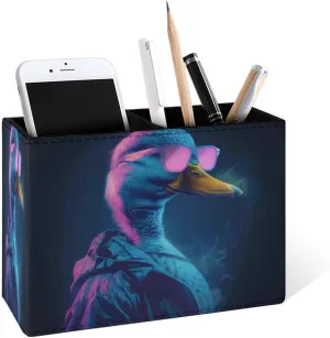 Famame Funny Duck Sunglasses Pencil Holder for Desk, Leather Desktop Container Pen Cup Storage Study Table Pen Organizer Makeup Brush Holder for Classroom Office Home