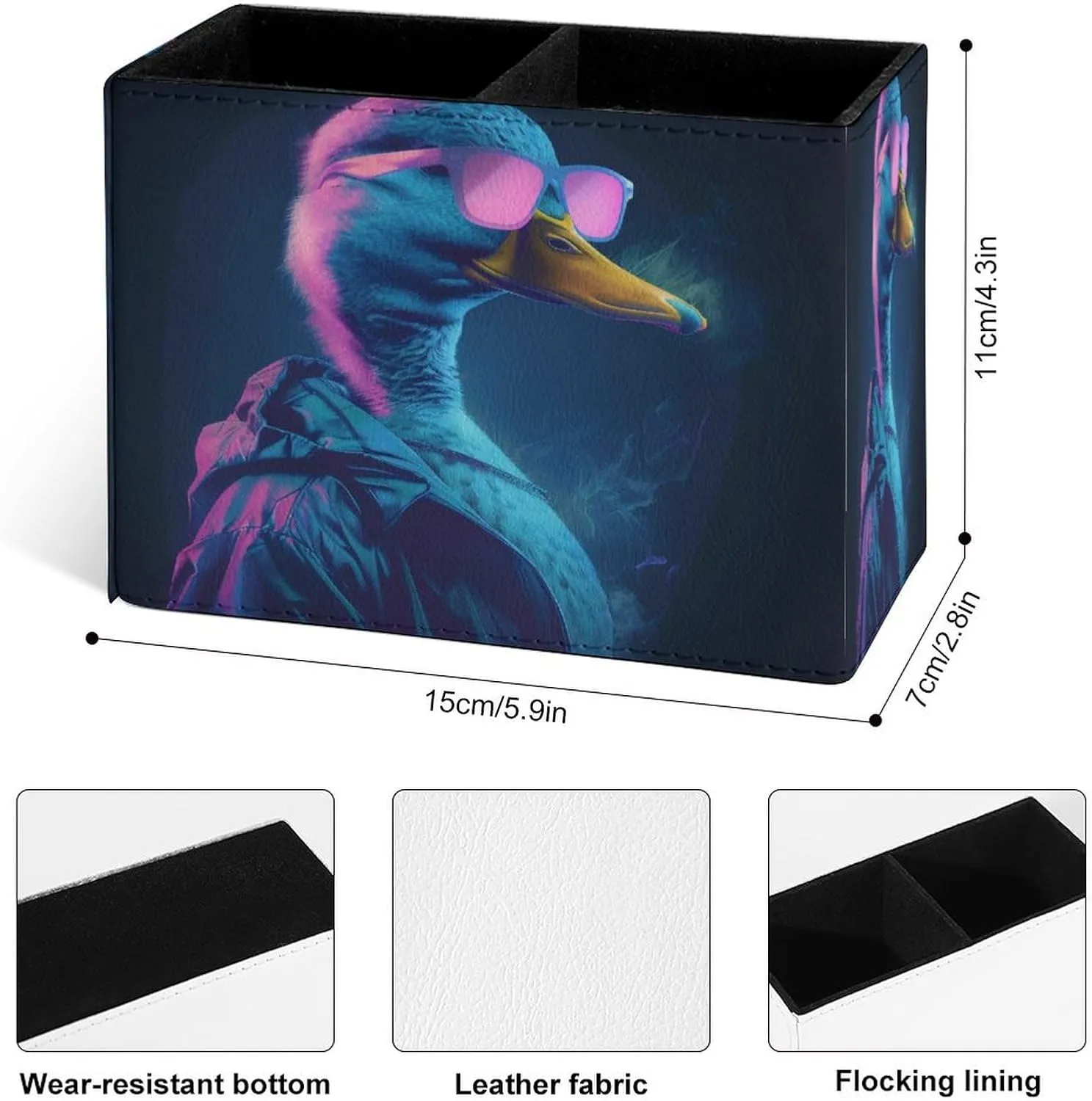 Famame Funny Duck Sunglasses Pencil Holder for Desk, Leather Desktop Container Pen Cup Storage Study Table Pen Organizer Makeup Brush Holder for Classroom Office Home