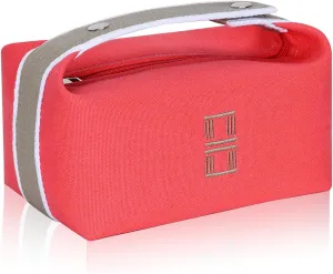 Fashion Makeup Bag for Women, Orange Red Canvas Make up Travel Bag, Hanging Cosmetic Bag Organizer for Women（Full updated ）