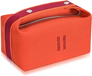Fashion Makeup Bag for Women, Orange Red Canvas Make up Travel Bag, Hanging Cosmetic Bag Organizer for Women（Full updated ）