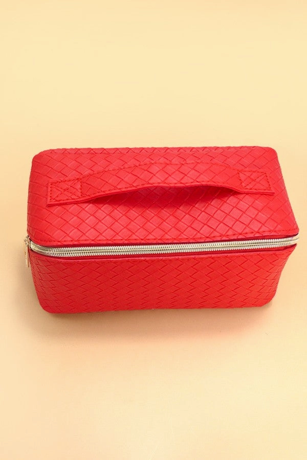 FAUX LEATHER OPEN FLAT COSMETIC MAKEUP POUCH BAG | 40P534