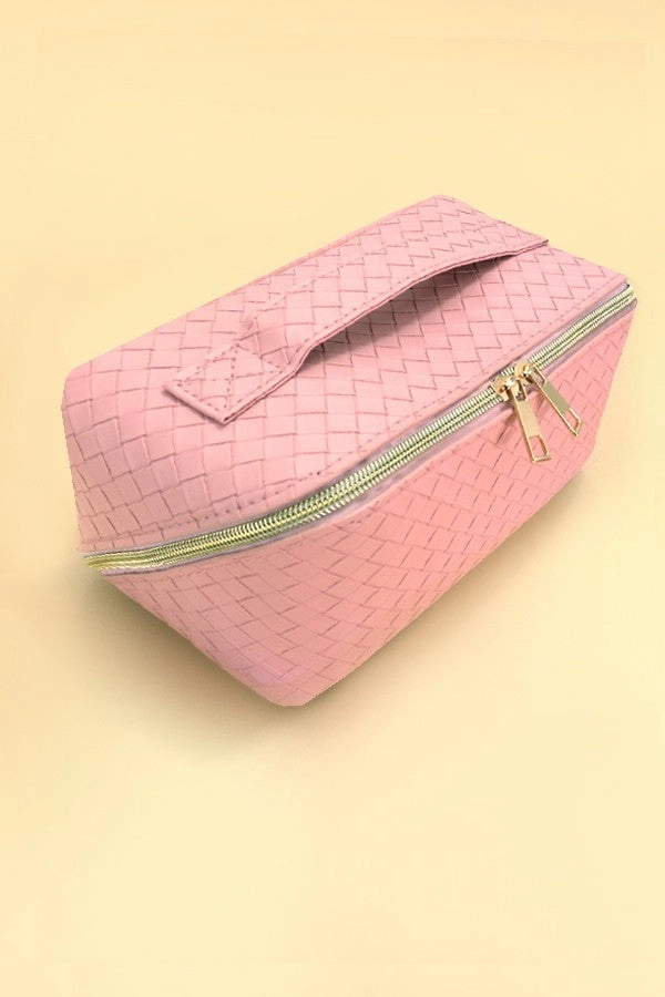 FAUX LEATHER OPEN FLAT COSMETIC MAKEUP POUCH BAG | 40P534