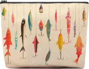 Fishing Makeup Bag, Fishhook Fishing Gifts For Women Men, Fishes Makeup Pouch, Travel Toiletry Bag With Zipper, Birthday Graduation Christmas Gifts For Men Women Coworkers Best Friend