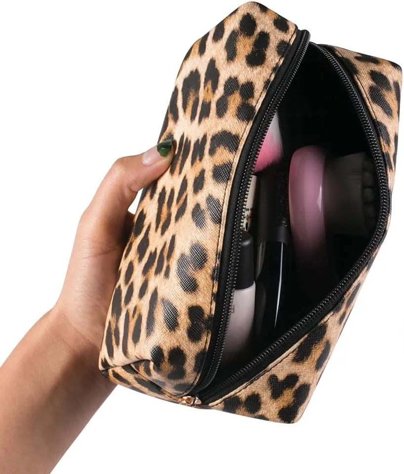 FITINI 3 Pieces Makeup Bags Double Layer Travel Large Leopard Cosmetic Cases Organizer Toiletry Bags Waterproof Small Zipper Pouch for Women Makeup Brush Storage Bag