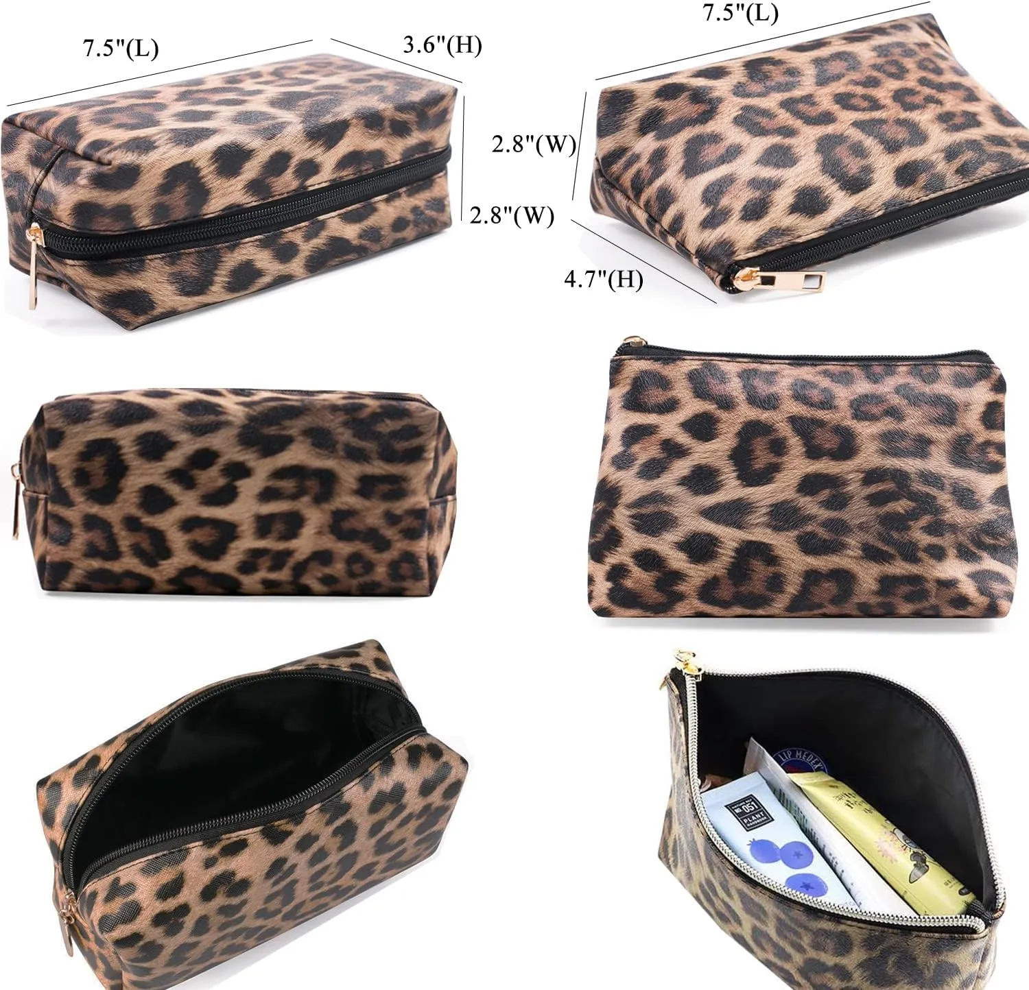 FITINI 3 Pieces Makeup Bags Double Layer Travel Large Leopard Cosmetic Cases Organizer Toiletry Bags Waterproof Small Zipper Pouch for Women Makeup Brush Storage Bag