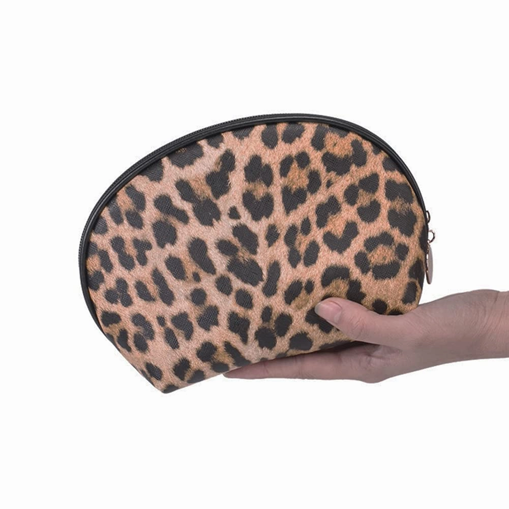 FITINI Makeup Bag Leopard 3 Pack Travel Toiletry Bag Portable Cosmetic Pouch Organizer with Small Brush Holders Gold Zipper Waterproof Storage Case for Women and Girls