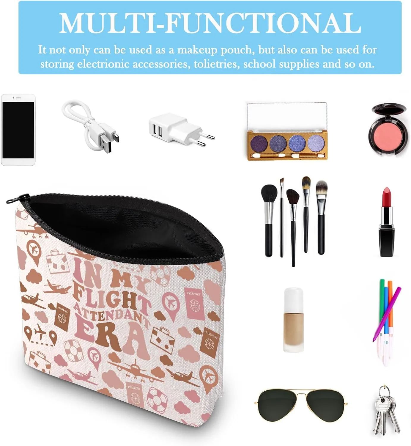 Flight Attendant Gift In My Flight Attendant Era Stewardess Aviation Travel Makeup Bag for Cabin Crew Hostess Aviation Gift (Flight Attendant Era Bag)
