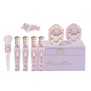Flower Knows Violet Strawberry Rococo Makeup Box Set,10 Pack Makeup Box with Mirror,Lip Gloss×4 Blush×2 Blush Brush×1 Handheld mirror×1 Hair Clip×1 Gift Box×1