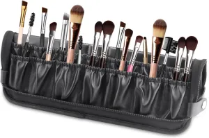 Folding Makeup Brush Organizer, Black Waterproof Stand-Up Travel Makeup Brush Holder, Portable Cosmetic Case Leather Handbag (Only Bag) (BAG-885（18Holes）)