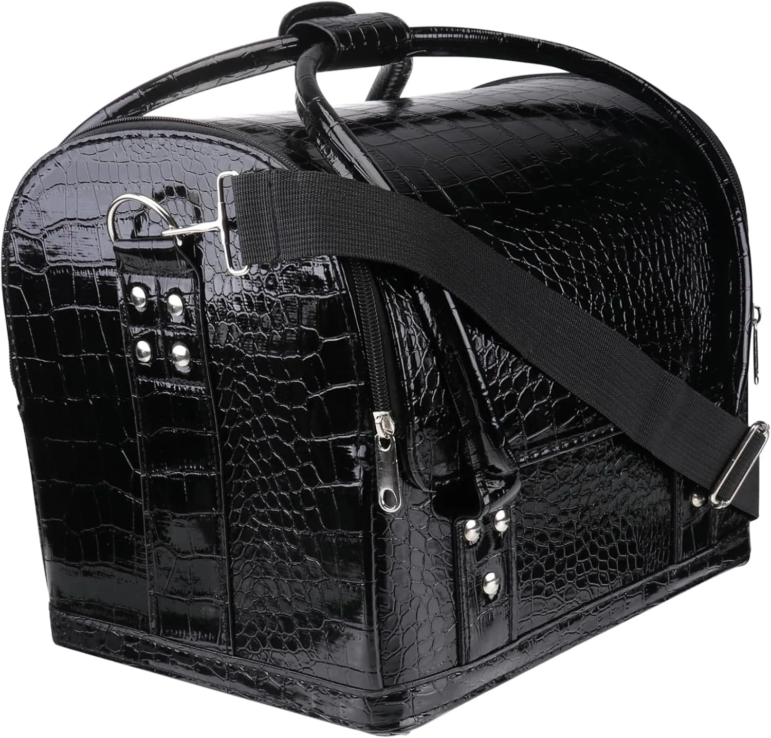 FRCOLOR Rolling Makeup Case Pu Leather Capacity Shoulder Strap for Travel and Home Use Design
