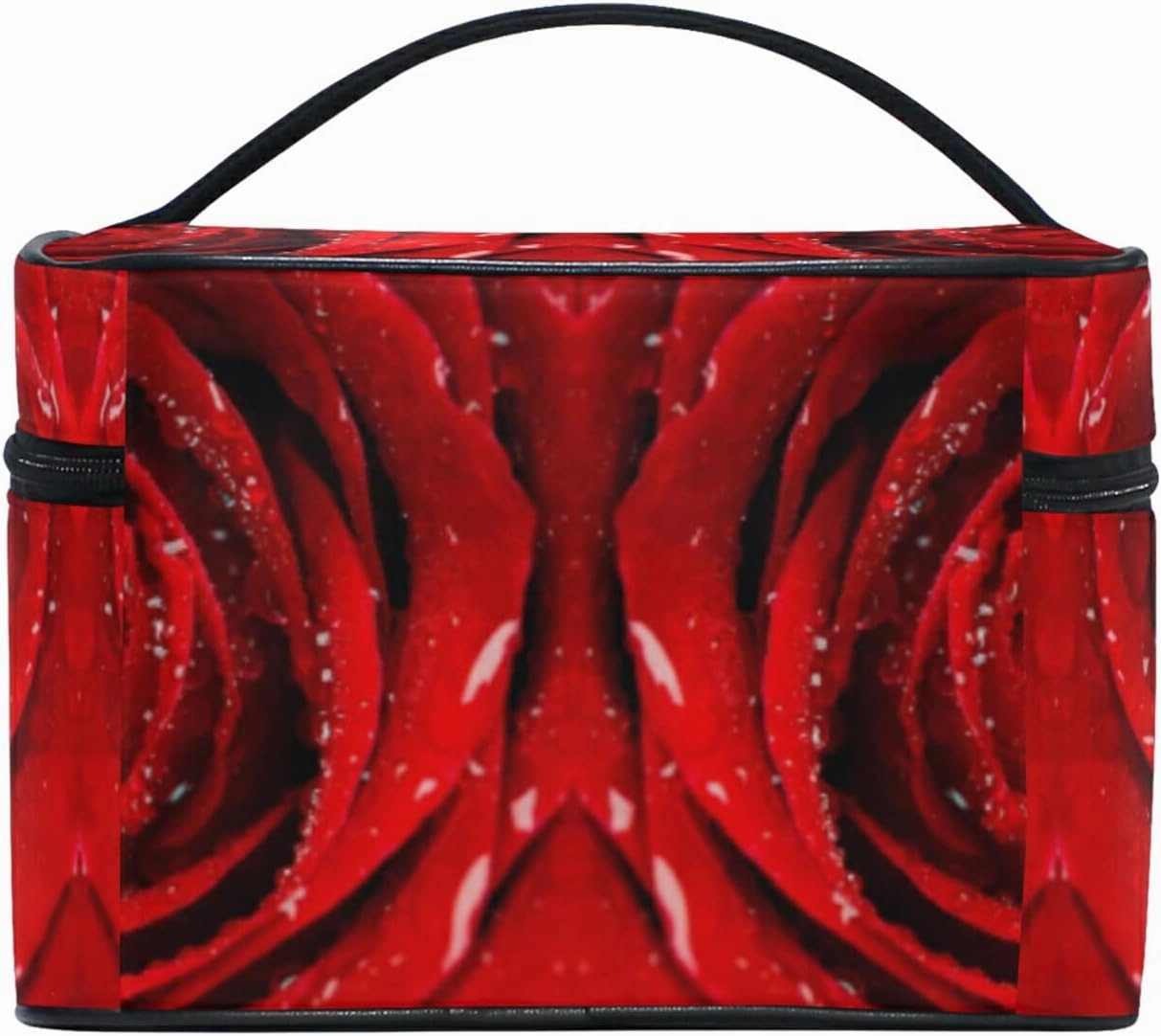 Fresh Red Rose Bud, The Petals of Red Roses with Water Beauty Cosmetic with Zipper Brush Portable Storage Bag, Fashion printing Toiletry, Durable Travel Organizer Tote Unisex Gifts
