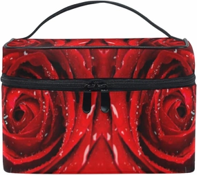 Fresh Red Rose Bud, The Petals of Red Roses with Water Beauty Cosmetic with Zipper Brush Portable Storage Bag, Fashion printing Toiletry, Durable Travel Organizer Tote Unisex Gifts