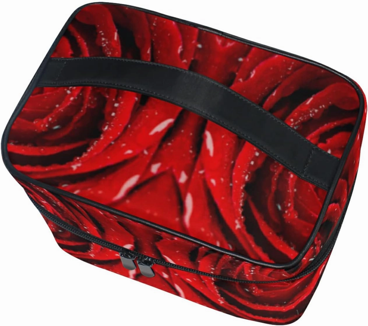 Fresh Red Rose Bud, The Petals of Red Roses with Water Beauty Cosmetic with Zipper Brush Portable Storage Bag, Fashion printing Toiletry, Durable Travel Organizer Tote Unisex Gifts