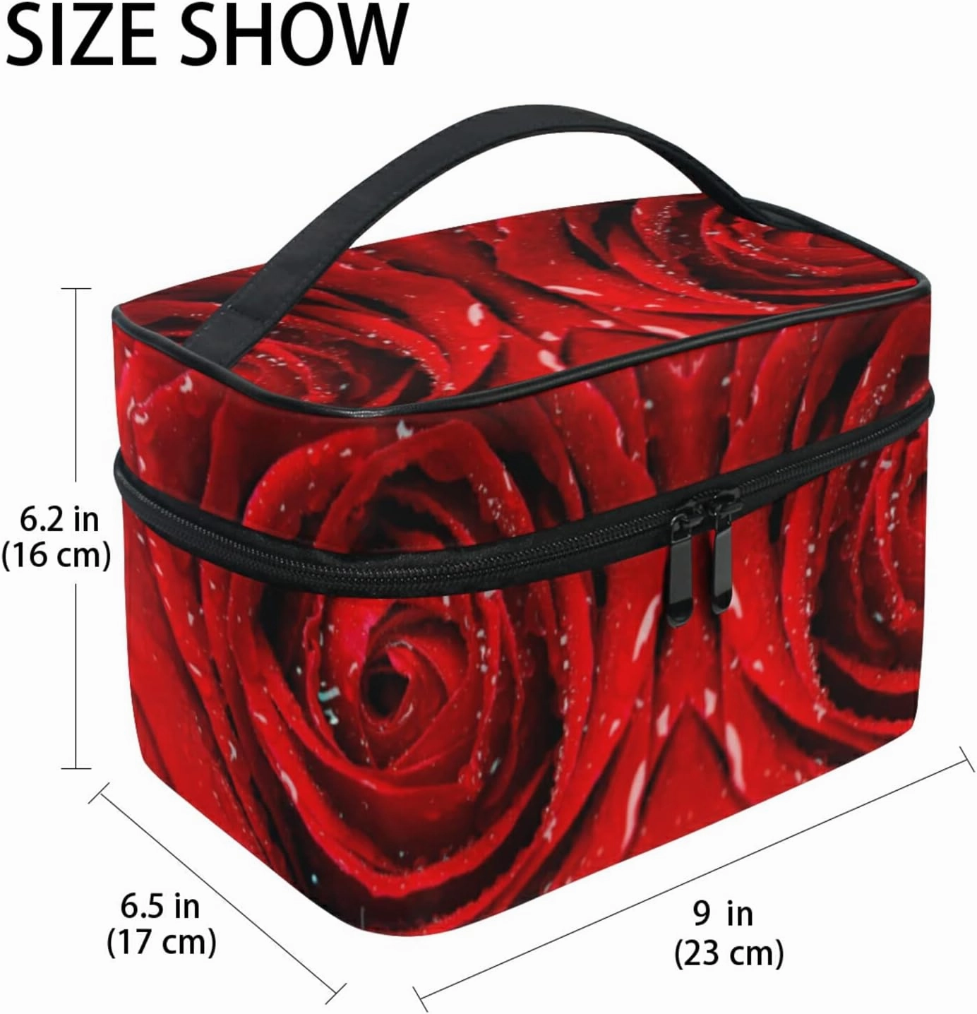 Fresh Red Rose Bud, The Petals of Red Roses with Water Beauty Cosmetic with Zipper Brush Portable Storage Bag, Fashion printing Toiletry, Durable Travel Organizer Tote Unisex Gifts