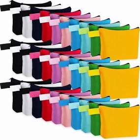 Frienda 40 Pack Canvas Makeup Bags Bulk Cosmetic Bags with Bottom Travel Canvas Zipper Pouch Multi Purpose Blank for Women Purse Toiletry Pencil DIY Craft, 10 Colors(7.4 x 5.1 x 1.7 Inch)