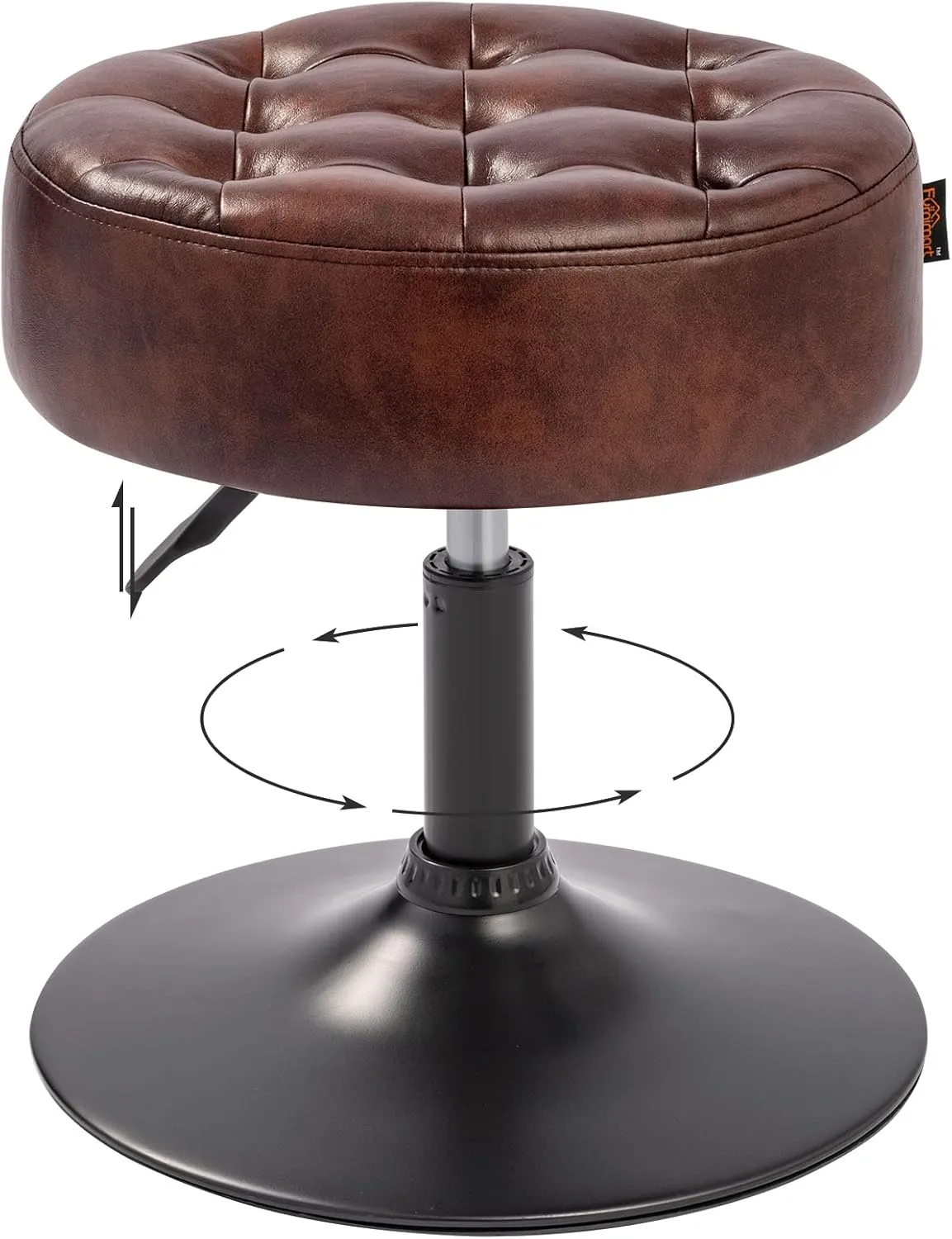 Furnimart Faux Leather Round Ottoman Stool, Modern Upholstered Padded Pouffe Makeup Accent Stool for Bedroom Living Room Entryway