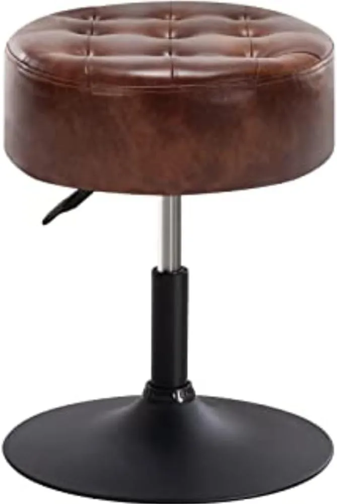 Furnimart Faux Leather Round Ottoman Stool, Modern Upholstered Padded Pouffe Makeup Accent Stool for Bedroom Living Room Entryway