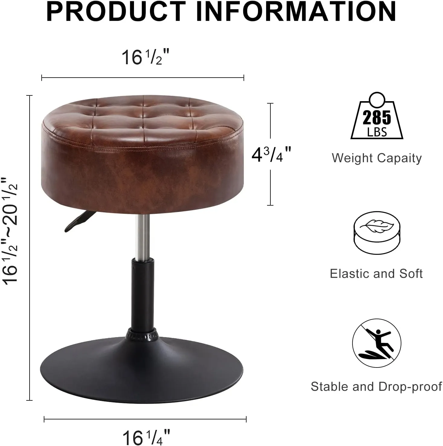 Furnimart Faux Leather Round Ottoman Stool, Modern Upholstered Padded Pouffe Makeup Accent Stool for Bedroom Living Room Entryway