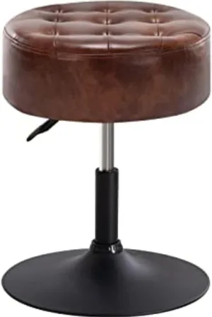 Furnimart Faux Leather Round Ottoman Stool, Modern Upholstered Padded Pouffe Makeup Accent Stool for Bedroom Living Room Entryway