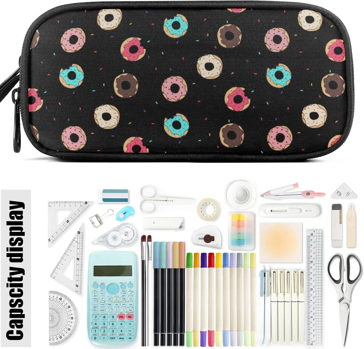 Fustylead Donuts Large Pencil Bag Storage Pen Case Makeup Pouch Stationery Bag for School College Office Organizer