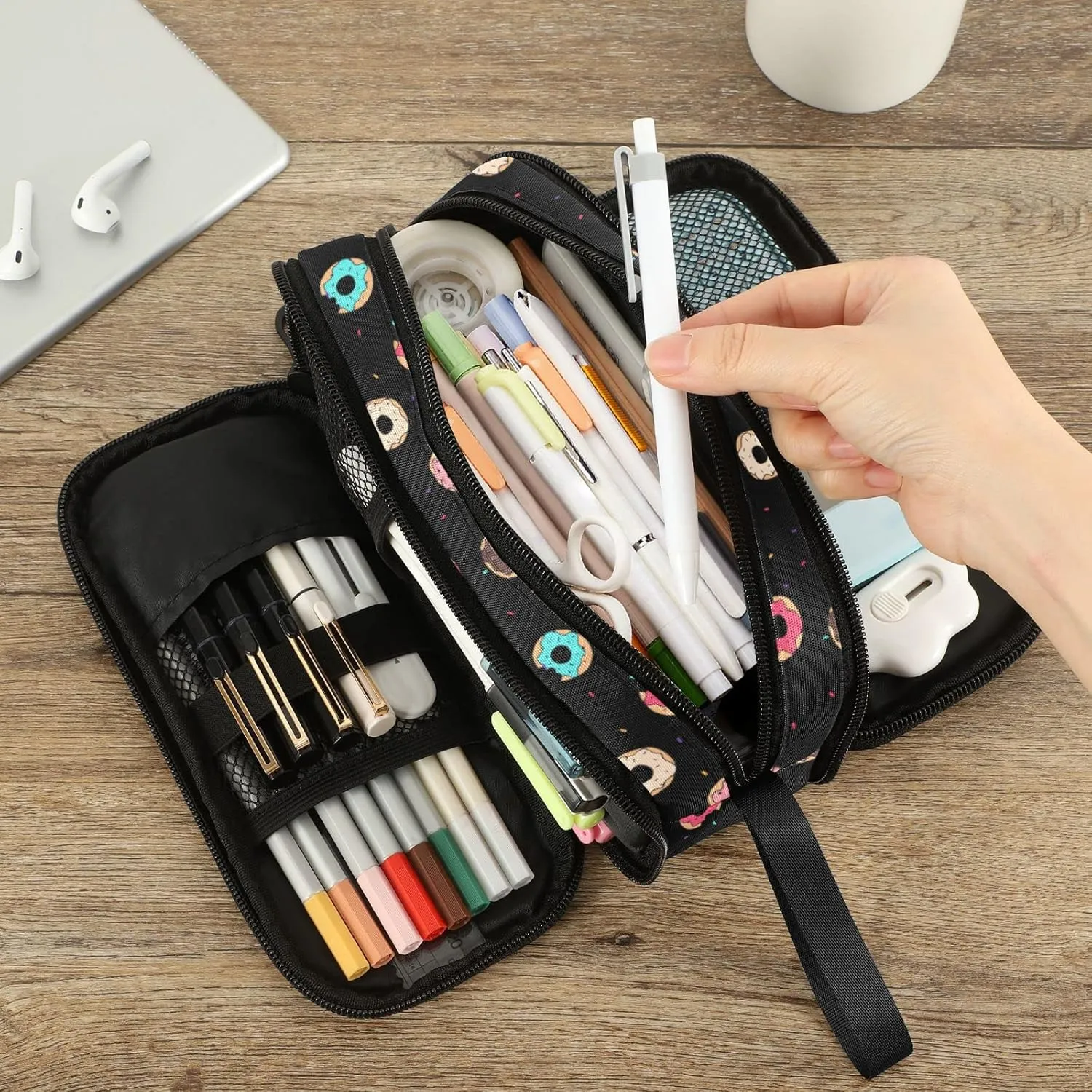 Fustylead Donuts Large Pencil Bag Storage Pen Case Makeup Pouch Stationery Bag for School College Office Organizer
