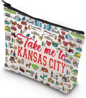 G2TUP Kansas City Travel Cosmetic Bag Kansas Landmarks Souvenirs Gift Take Me To Kansas Zipper Pouch Bag Kansas Merch (Take Me To Kansas)