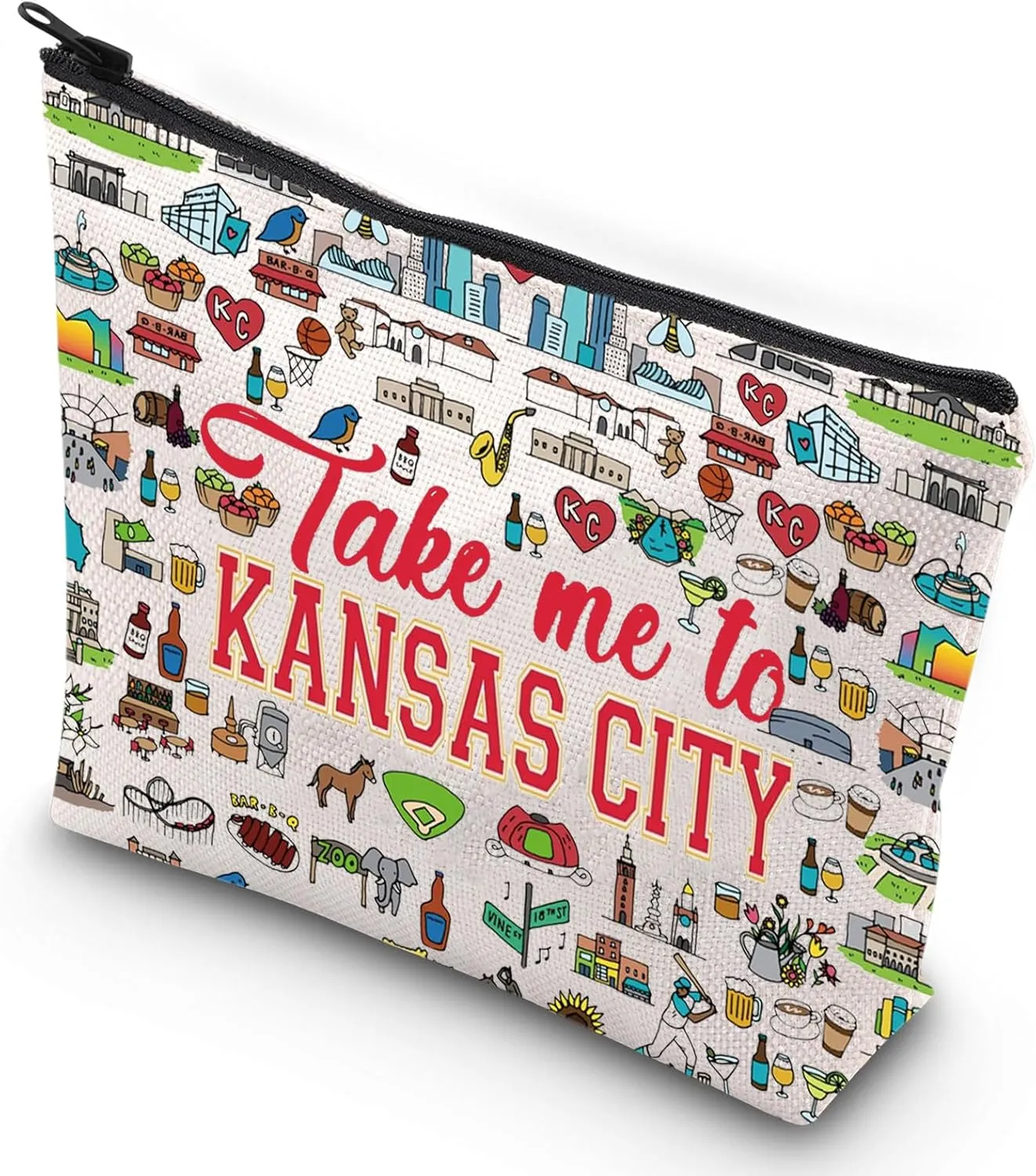G2TUP Kansas City Travel Cosmetic Bag Kansas Landmarks Souvenirs Gift Take Me To Kansas Zipper Pouch Bag Kansas Merch (Take Me To Kansas)
