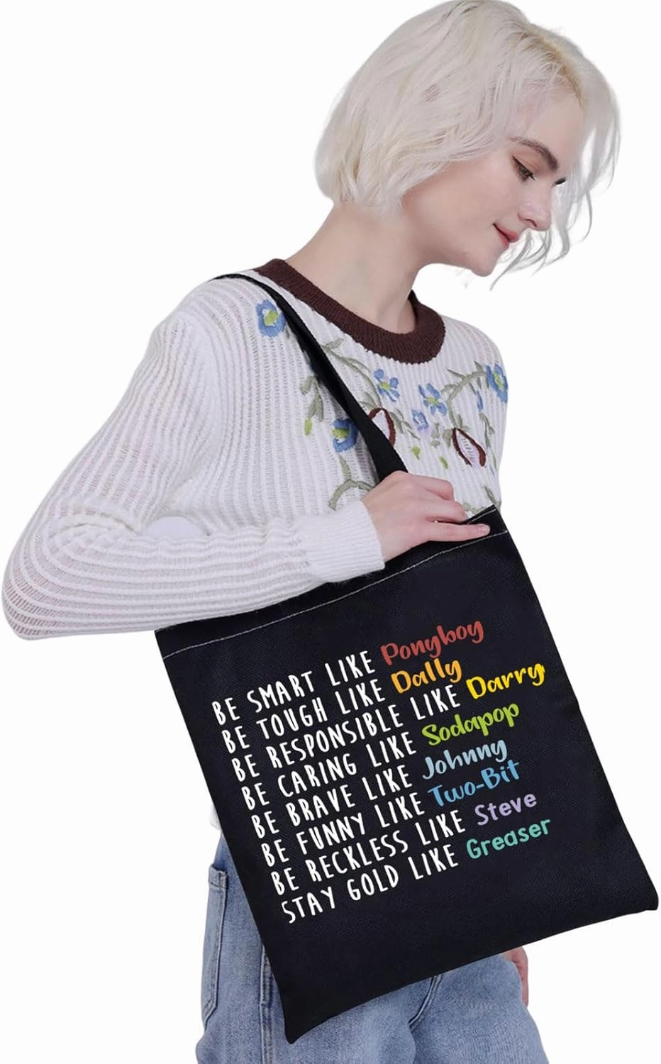 G2TUP Stay Pony Funny TV Show Inspired Shoulder Bag 80s Movie Tote Bag Book Lover Gift (Pony T)