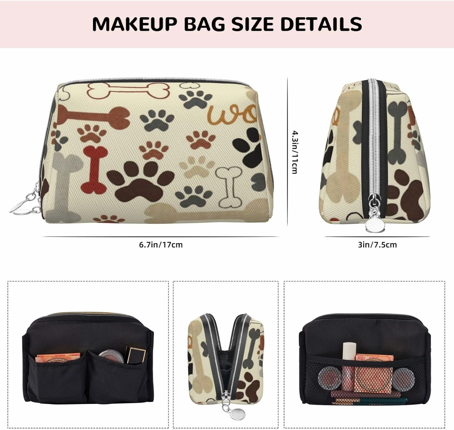 Gay Pride,Leather Large Makeup Bag Zipper Pouch,Colorful Rainbow Be Kind Note,Travel Cosmetic Organizer for Women and Girls,Rainbow Color,S
