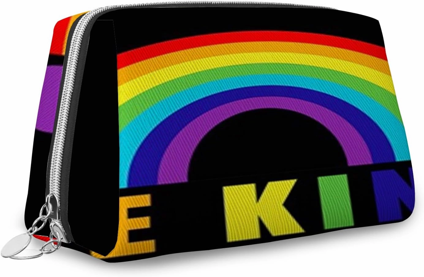 Gay Pride,Leather Large Makeup Bag Zipper Pouch,Colorful Rainbow Be Kind Note,Travel Cosmetic Organizer for Women and Girls,Rainbow Color,S