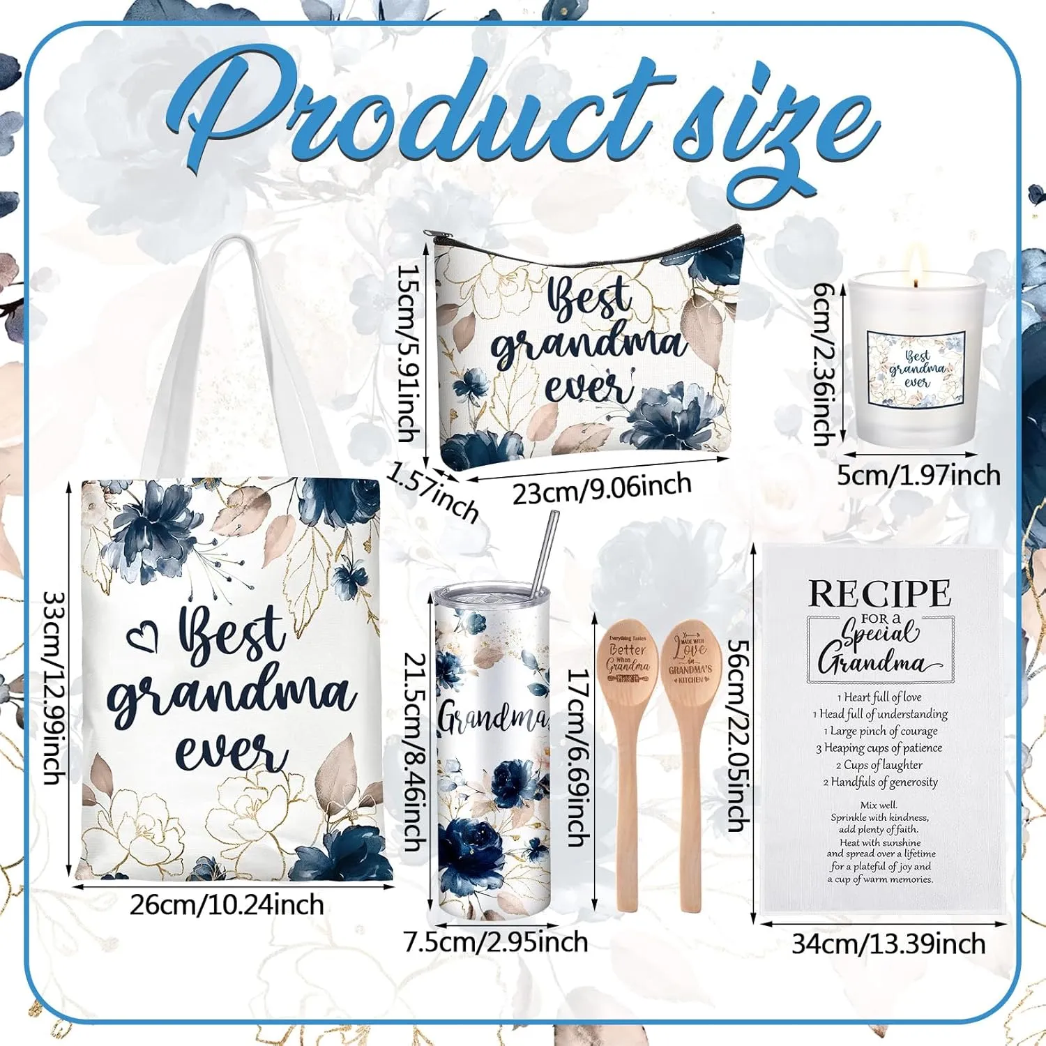Geiserailie Grandma Mothers Day Gifts for Nana Birthday Best Grandma Thoughtful Gift for Grandmother from Granddaughter Grandchildren with Tumbler Candle Bracelet Bag(Blue)