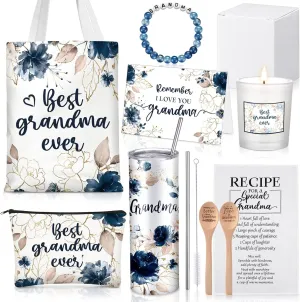 Geiserailie Grandma Mothers Day Gifts for Nana Birthday Best Grandma Thoughtful Gift for Grandmother from Granddaughter Grandchildren with Tumbler Candle Bracelet Bag(Blue)