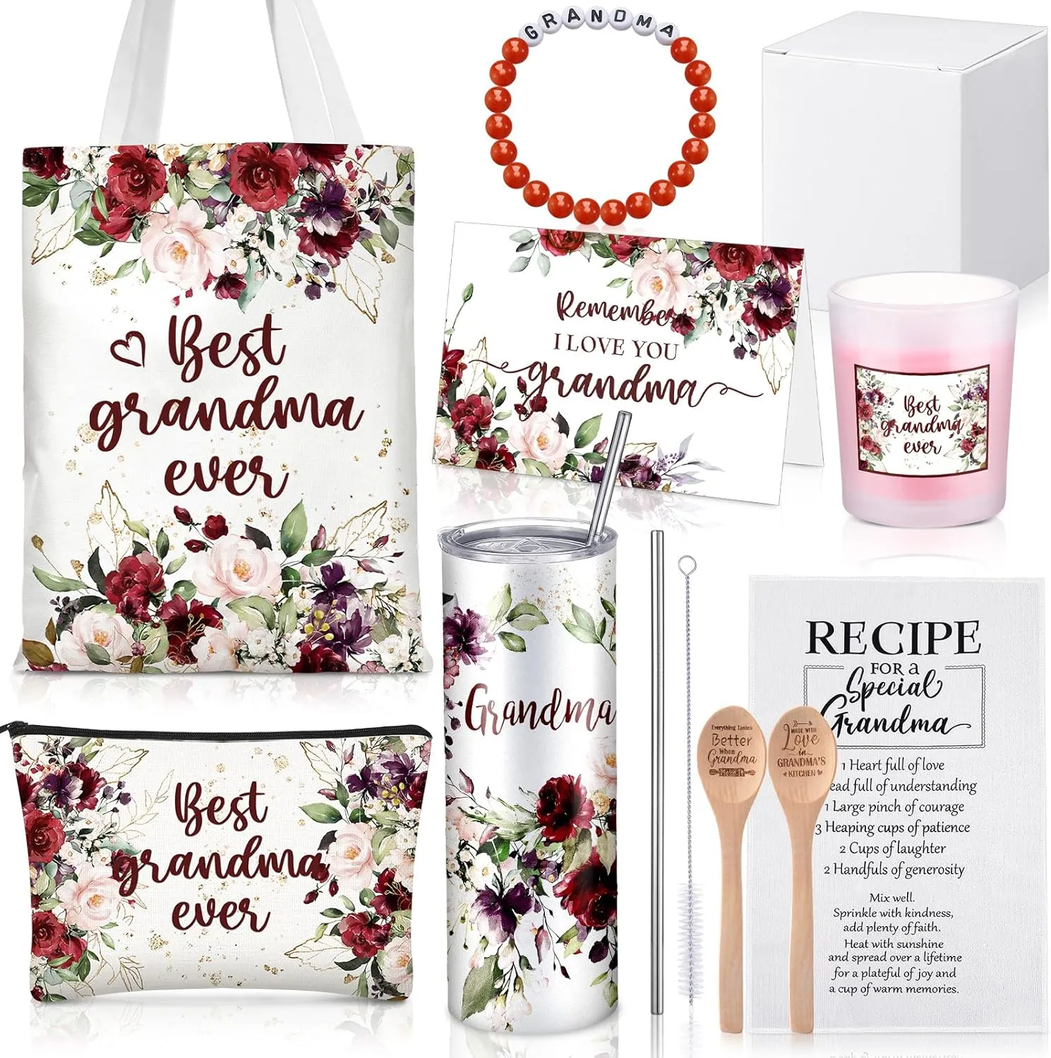 Geiserailie Grandma Mothers Day Gifts for Nana Birthday Best Grandma Thoughtful Gift for Grandmother from Granddaughter Grandchildren with Tumbler Candle Bracelet Bag(Red)