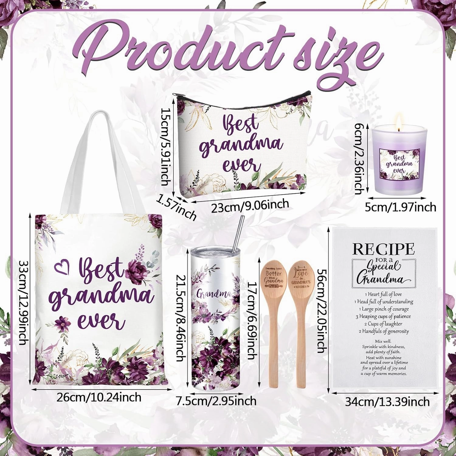 Geiserailie Grandma Mothers Day Gifts for Nana Birthday Best Grandma Thoughtful Gift for Grandmother from Granddaughter Grandchildren with Tumbler Candle Bracelet Bag(Purple)