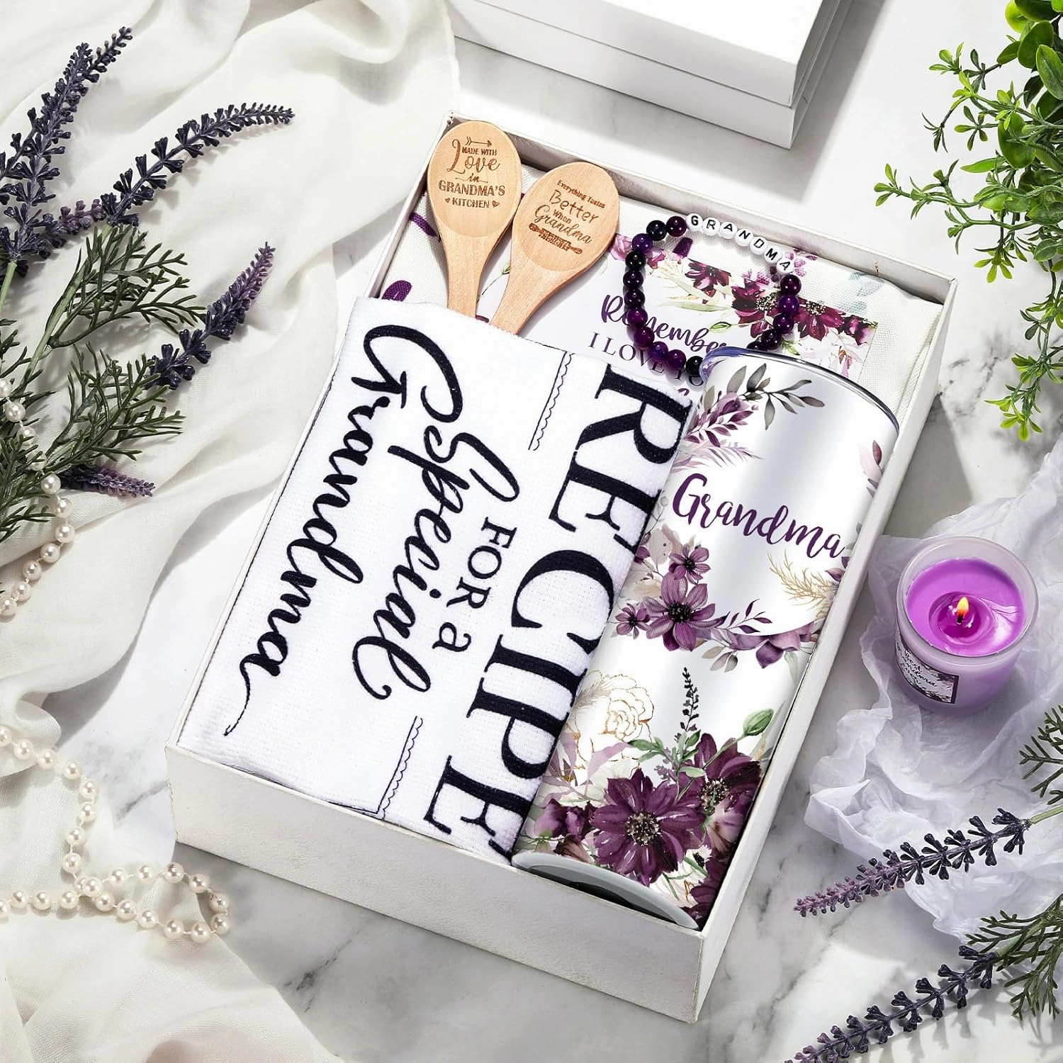Geiserailie Grandma Mothers Day Gifts for Nana Birthday Best Grandma Thoughtful Gift for Grandmother from Granddaughter Grandchildren with Tumbler Candle Bracelet Bag(Purple)