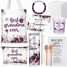 Geiserailie Grandma Mothers Day Gifts for Nana Birthday Best Grandma Thoughtful Gift for Grandmother from Granddaughter Grandchildren with Tumbler Candle Bracelet Bag(Purple)