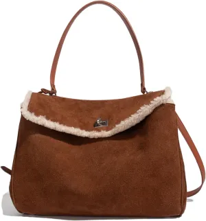 Genuine Leather Purse for Women: Suede Leather Tote Bag Ladies Designer Satchel - Trendy Crossbody Purses Shoulder Handbag for Travel Work