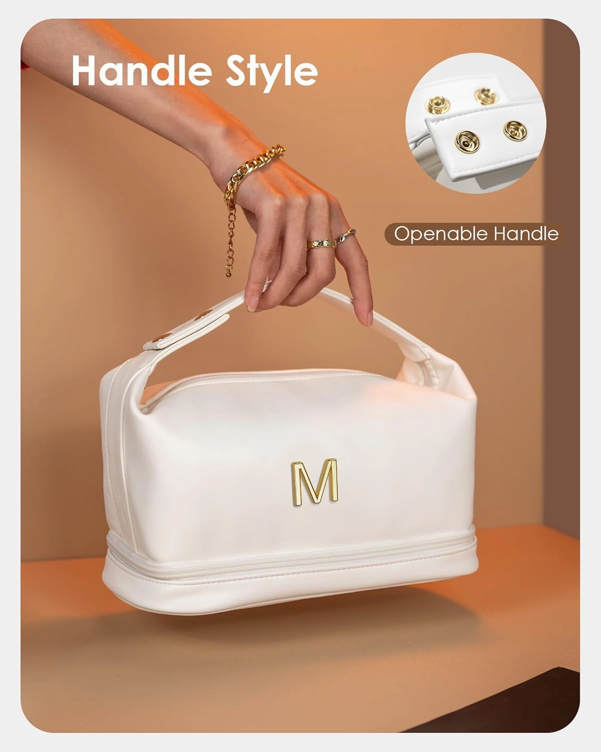 Gifts for Teen Girls, Initial Makeup Bag, Personalized Bags with Handle, Waterproof Double Layer Cosmetic Bag, Large Capacity PU Leather Makeup Bags Letter Travel Toiletry Bag, Friend Gifts