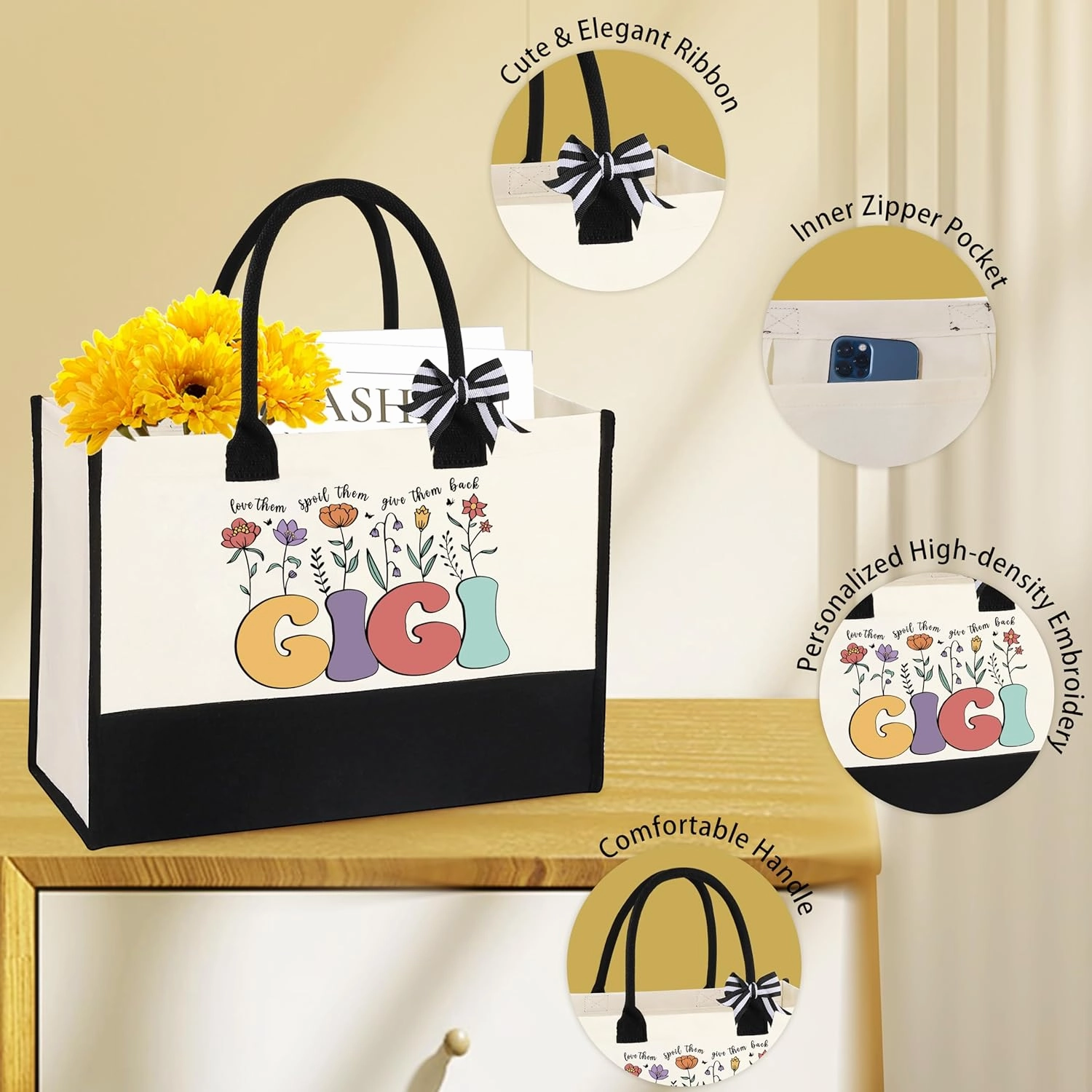 Gigi Gifts Gigi Birthday Gifts for Grandma Mother's day Birthday Gifts Set Tote Bag from Granddaughter Grandchildren Grandkids Christmas