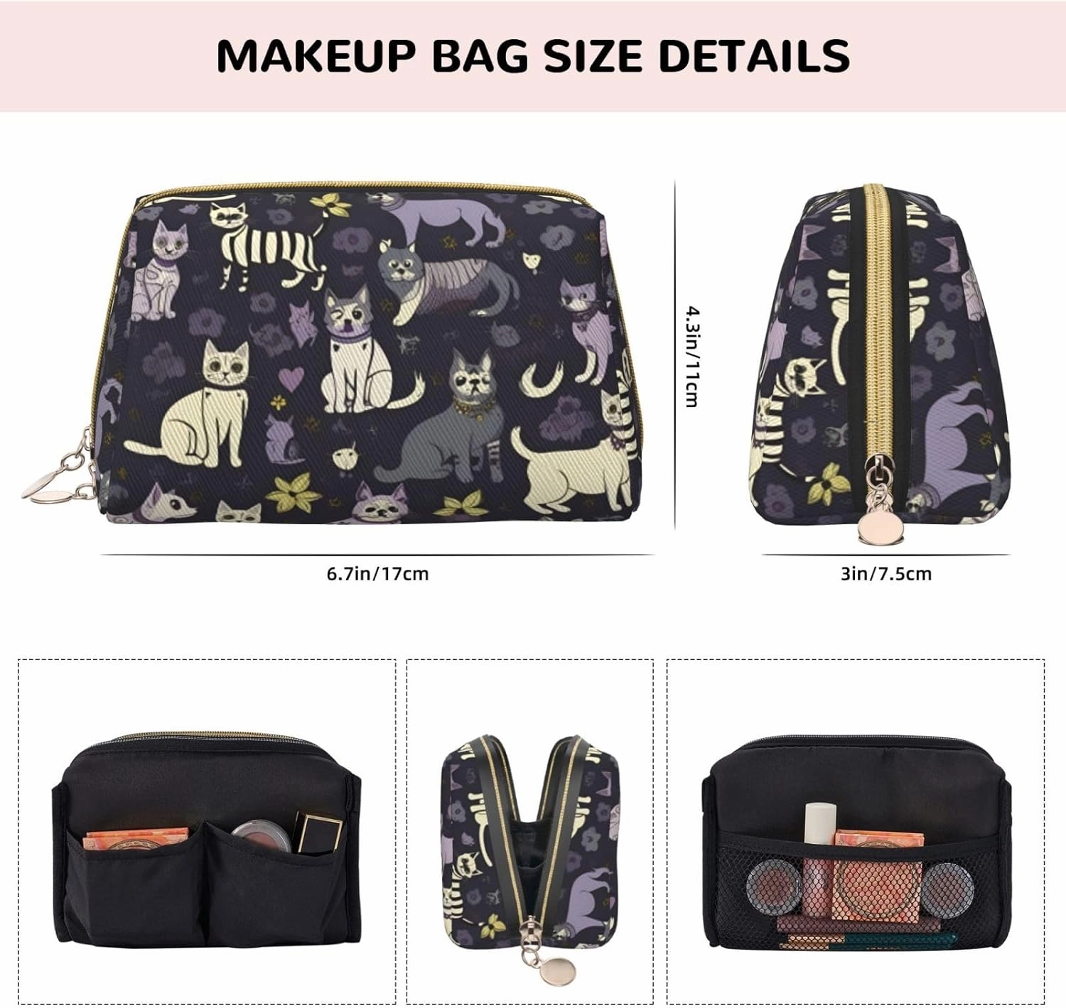 Goth Spooky Toiletry Pouch, Travel-Friendly Makeup Organizer For Makeup Brushes, Lipsticks