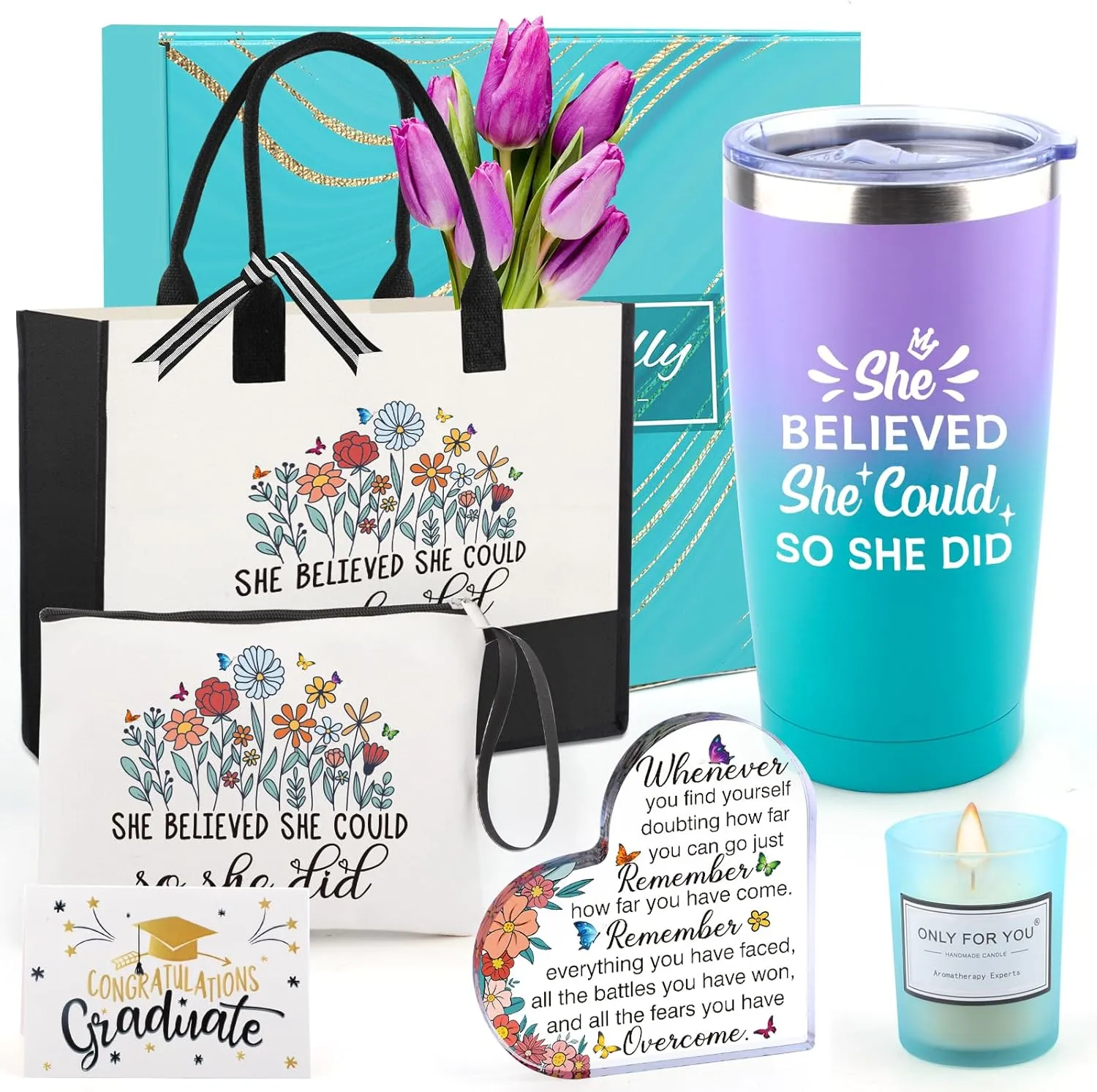 Graduation Gifts for Her 2025, Congratulations Gifts for Women She Believed She Could So She Did Canvas Tote Bag Tumbler, Graduation Gift for Girls College Master High School phd Inspirational Gift