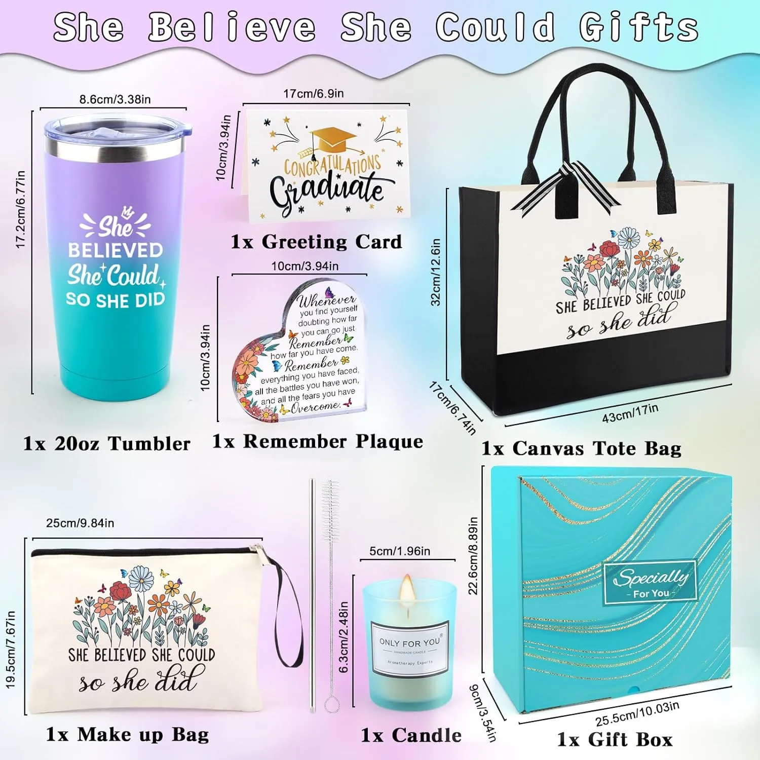 Graduation Gifts for Her 2025, Congratulations Gifts for Women She Believed She Could So She Did Canvas Tote Bag Tumbler, Graduation Gift for Girls College Master High School phd Inspirational Gift